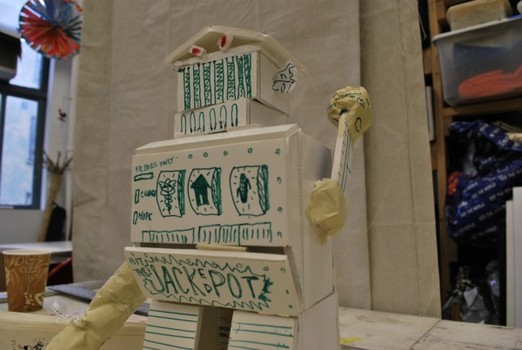 A mock-up of the 20-foot robot puppet.